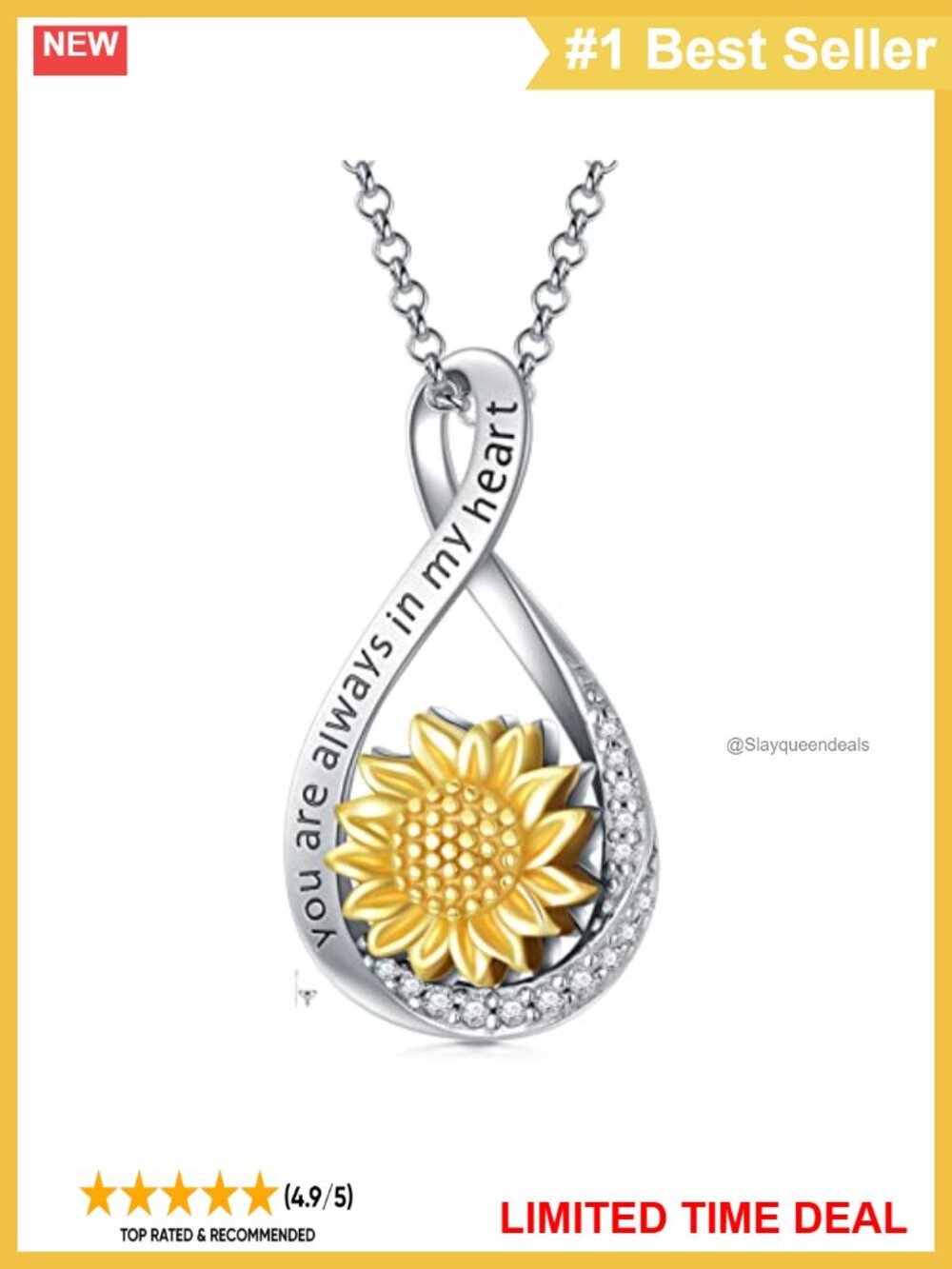 925 Sterling Silver Sunflower Urn Necklace for Ashes Infinity Cremation